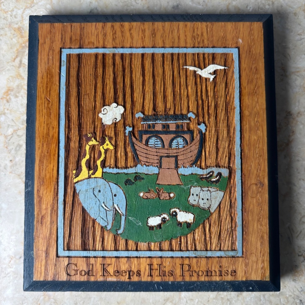 Unbranded Noahs Ark Wood Wall Plaque Brown‎ God Keeps His Promise Carved Art